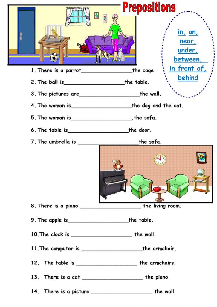 English Worksheets Prepositions Of Place